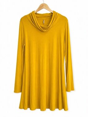 Azules Mustard Yellow Cowl Neck Long Sleeve Swing Tunic Top XL